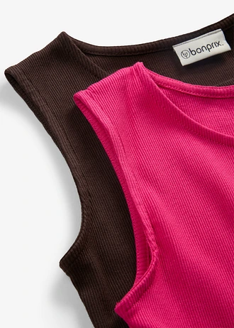 Geribde top (set van 2) van biologisch katoen • pinklady+donkerbruin • bonprix online shop