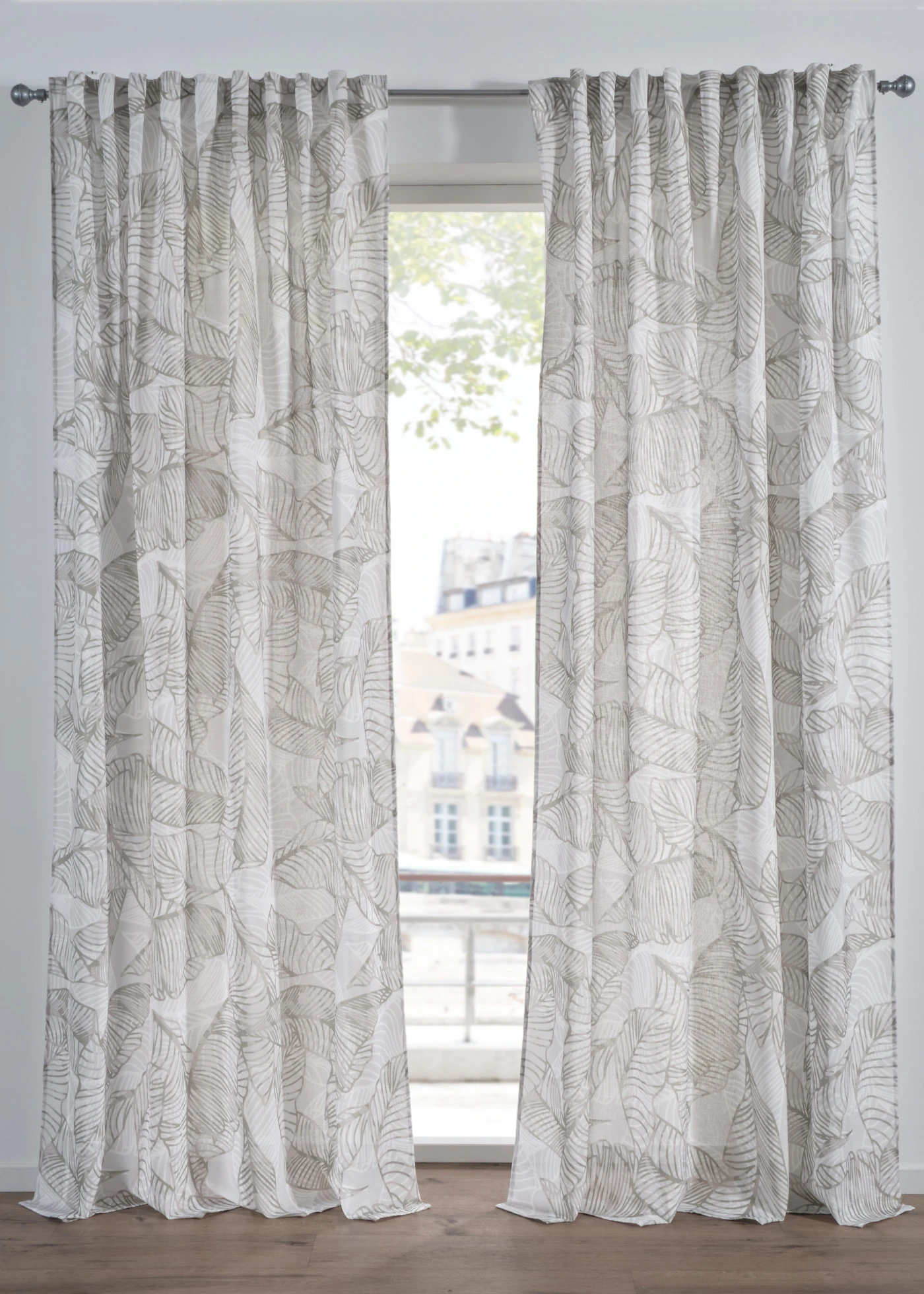 Gordijn met bladerenprint (1 stuk) • beige-groen • bonprix online shop