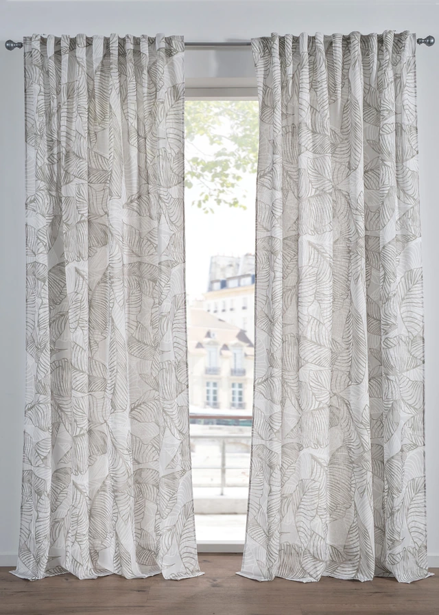 Gordijn met bladerenprint (1 stuk) • beige-groen • bonprix online shop