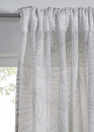 Gordijn met bladerenprint (1 stuk), Kleur: beige-groen