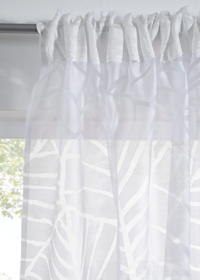 Voilage en tissu dévoré (1 pce), Couleur: blanc/gris