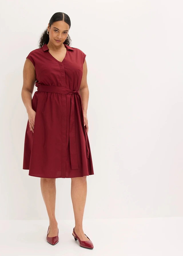 Robe-chemise avec ceinture à nouer, Couleur: rouge rubis