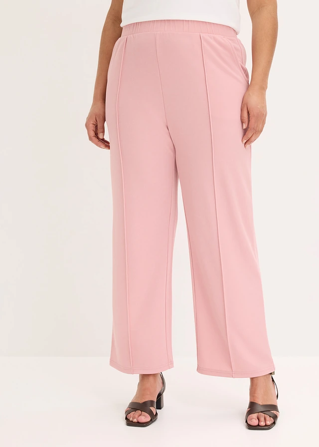 Pantalon élastiqué en interlock épais, Couleur: rose cendré
