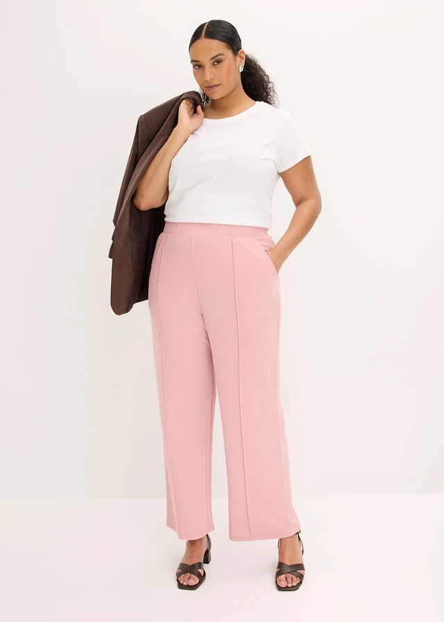Pantalon élastiqué en interlock épais, Couleur: rose cendré