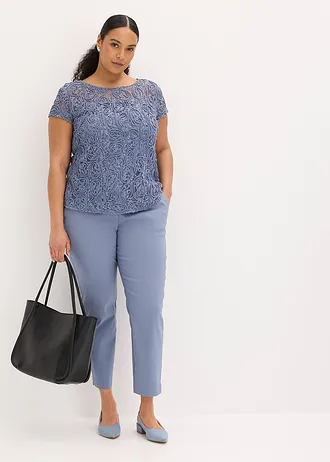 Blouse manches courtes en dentelle, Couleur: bleu fumé