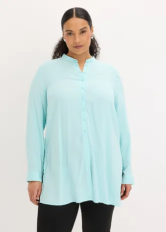 Lange blouse van viscose, Kleur: aquablauw