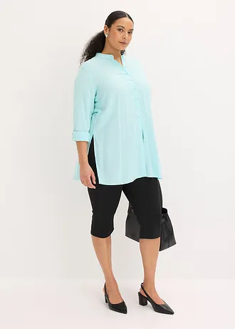 Lange blouse van viscose, Kleur: aquablauw