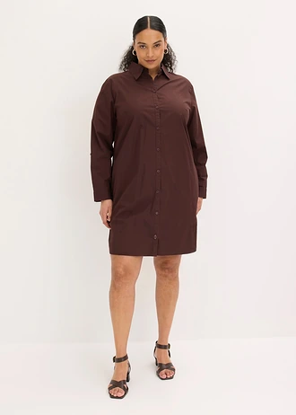 Robe-chemise en popeline de coton, Couleur: marron foncé