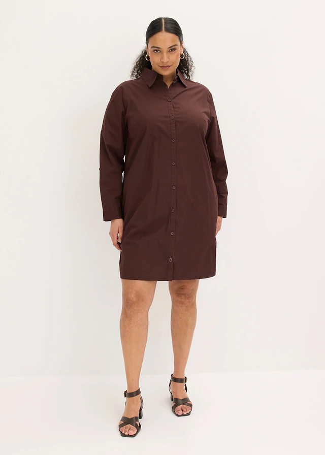 Robe-chemise en popeline de coton, Couleur: marron foncé