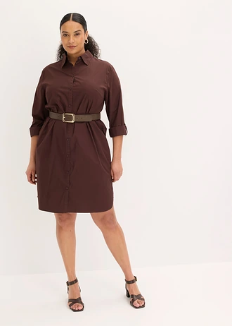 Robe-chemise en popeline de coton, Couleur: marron foncé