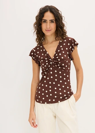 Shirt in een viscosemix, Kleur: bruin-wolwit gestippeld