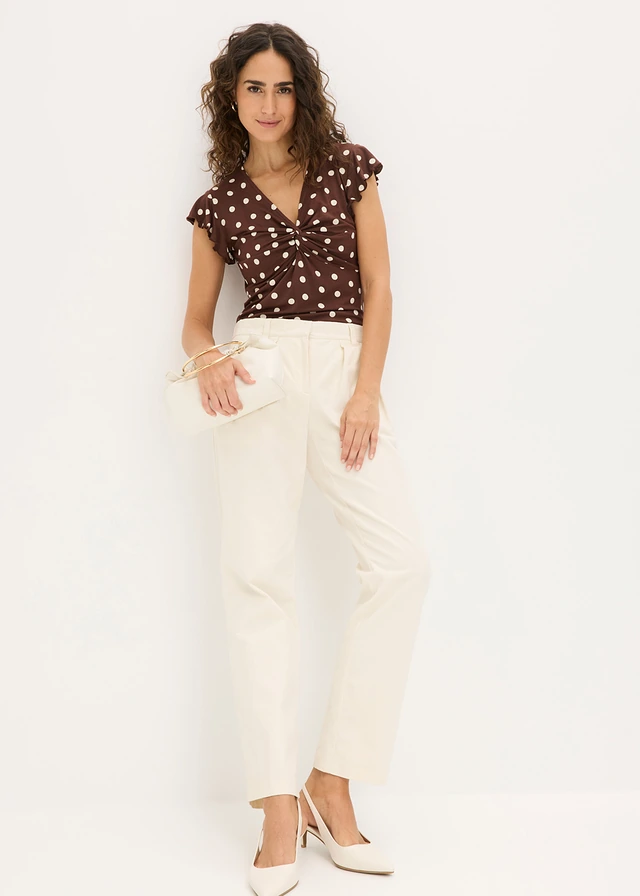 T-shirt en viscose extensible, Couleur: marron pois écru