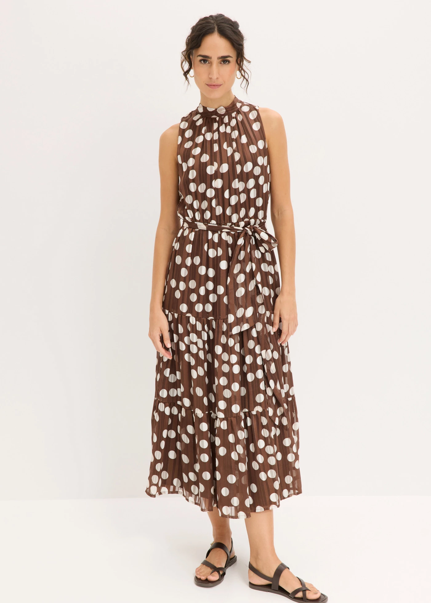 Rochie din șifon cu sclipici • maro/ecru punctat • magazin bonprix