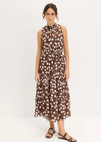 Robe en mousseline avec fil brillant, Couleur: marron pois écru