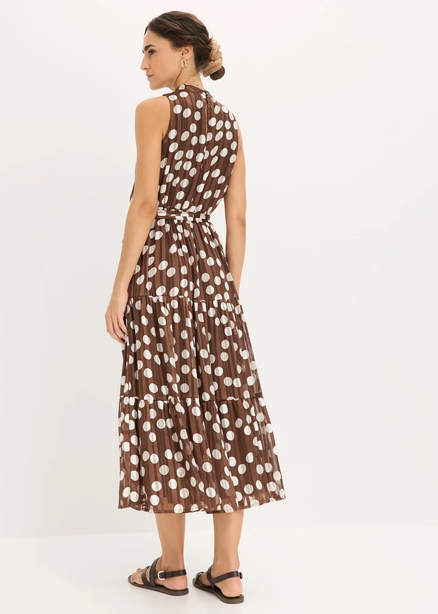 Chiffon jurk met glitter, Kleur: bruin/wolwit gestipt