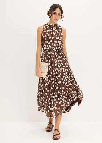 Chiffon jurk met glitter • bruin/wolwit gestipt • bonprix online shop