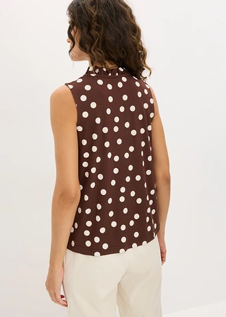 Jersey top in een viscosemix, Kleur: bruin-wolwit gestippeld