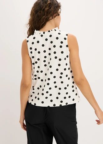 Top en jersey viscose, Couleur: écru pois noir