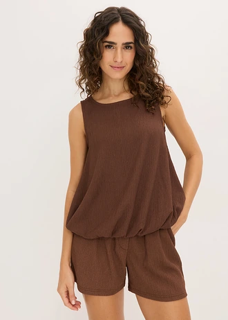 Top en crêpe texturé, Couleur: marron
