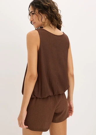 Top van gestructureerde crêpe, Kleur: bruin