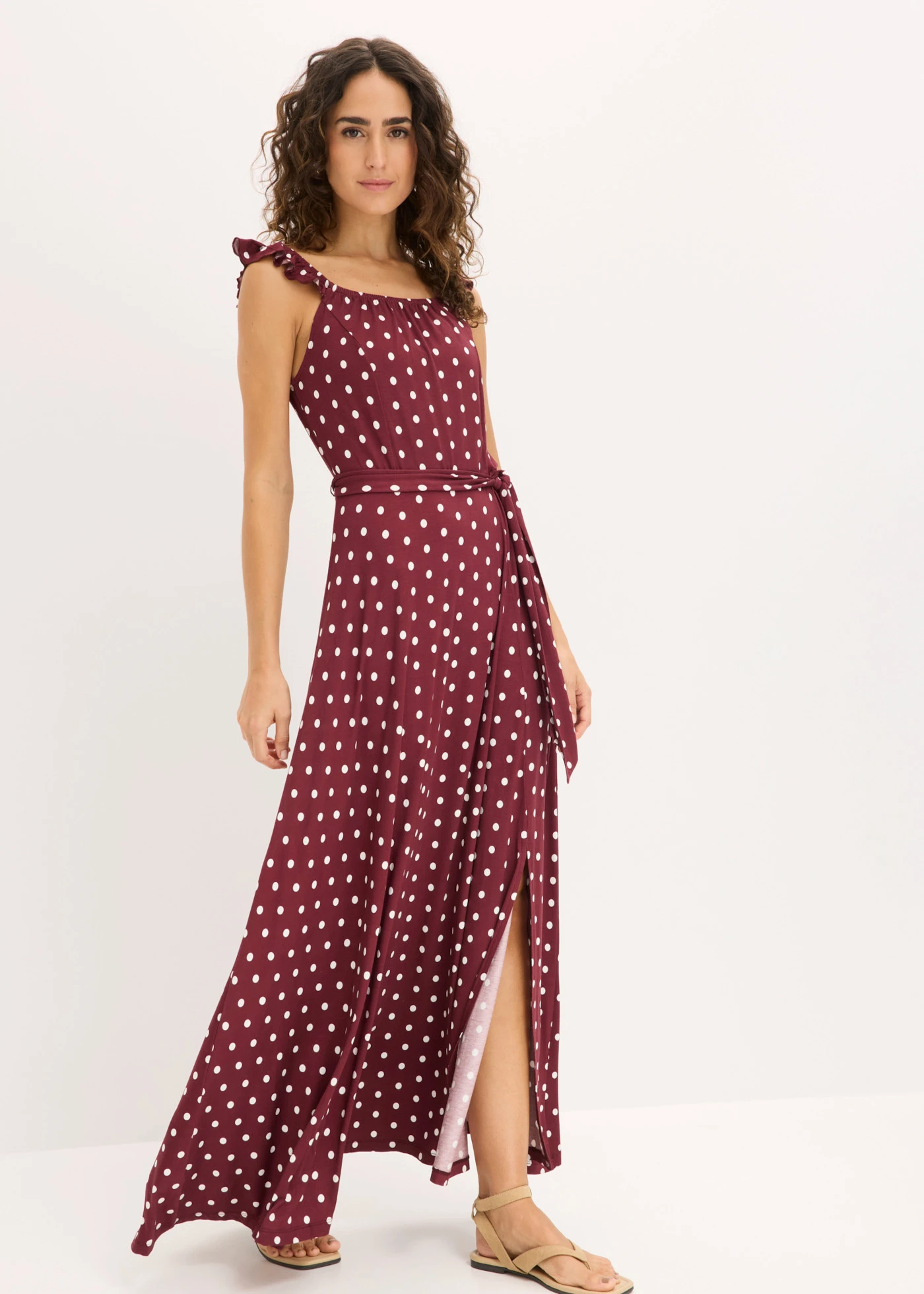 Maxi jurk van viscose • esdoornrood/wolwit gestippeld • bonprix online shop