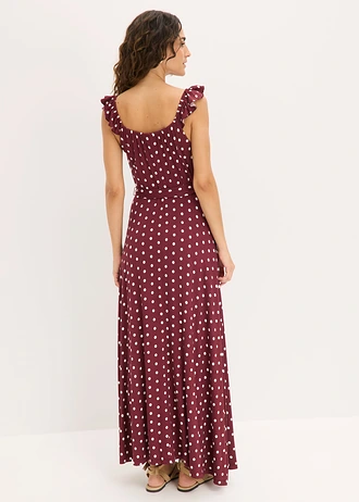 Rochie maxi din viscoză sustenabilă • roșu-arțar cu buline ecru • magazin bonprix