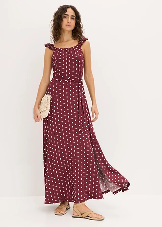 Rochie maxi din viscoză sustenabilă • roșu-arțar cu buline ecru • magazin bonprix