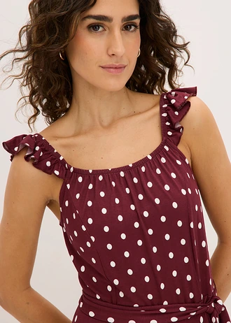 Rochie maxi din viscoză sustenabilă • roșu-arțar cu buline ecru • magazin bonprix