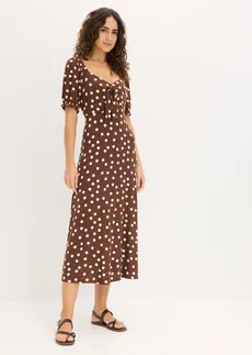 Robe midi en viscose extensible • marron pois blanc • Boutique bonprix