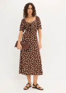 Robe midi en viscose extensible • marron pois blanc • Boutique bonprix