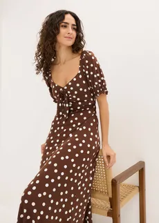 Robe midi en viscose extensible • marron pois blanc • Boutique bonprix