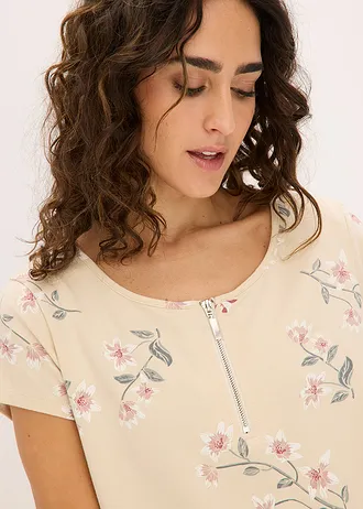 T-shirt oversize en coton extensible • sable clair floral • Boutique bonprix