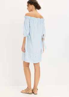Robe col Bardot 100% coton avec broderies anglaises • bleu poudré • Boutique bonprix