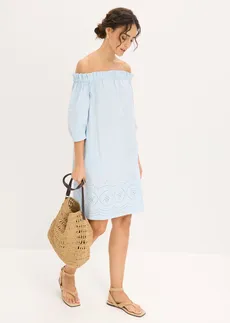 Robe col Bardot 100% coton avec broderies anglaises • bleu poudré • Boutique bonprix
