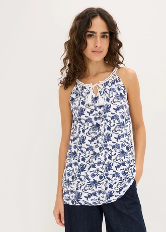 Spaghetti top van viscose • blauw-wit gebloemd • bonprix online shop