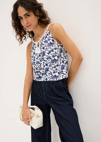 Spaghetti top van viscose • blauw-wit gebloemd • bonprix online shop
