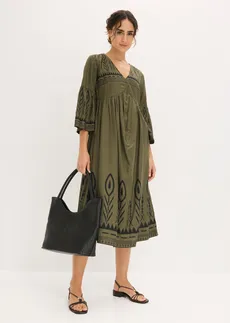 Robe midi en viscose fluide • olive foncé/noir imprimé • Boutique bonprix