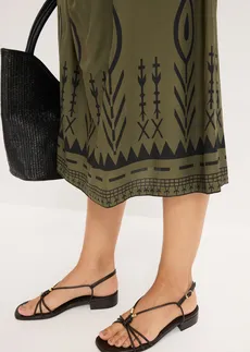 Robe midi en viscose fluide • olive foncé/noir imprimé • Boutique bonprix