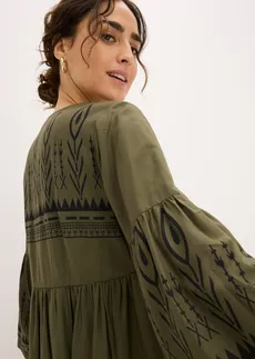 Robe midi en viscose fluide • olive foncé/noir imprimé • Boutique bonprix