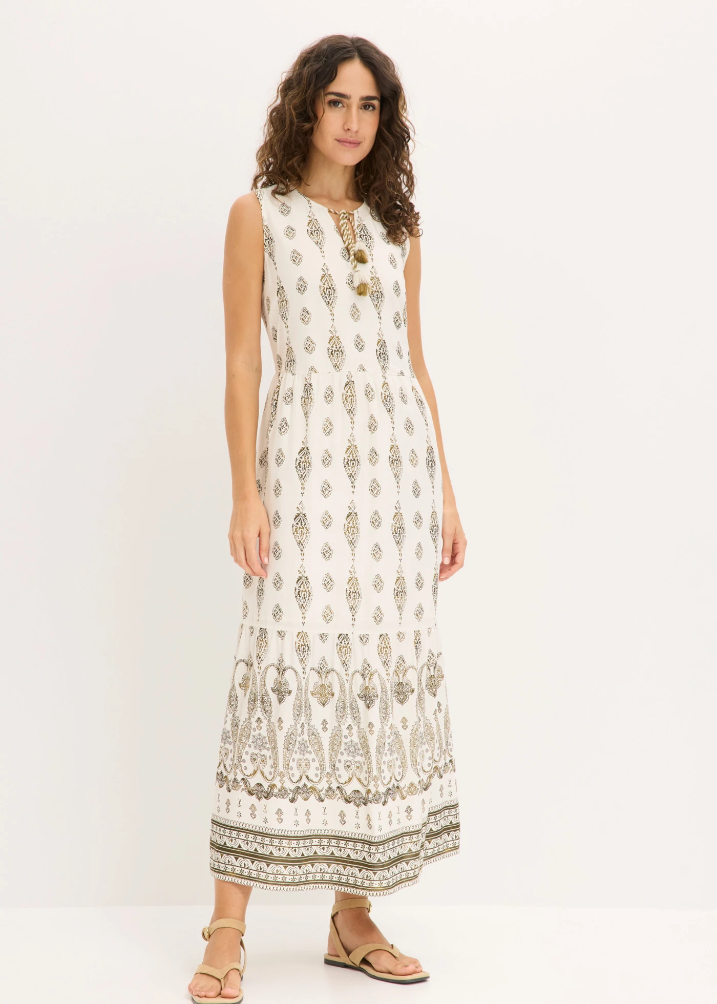 Maxi jurk van soepele viscose • parelwit-natuurgroen met print • bonprix online shop