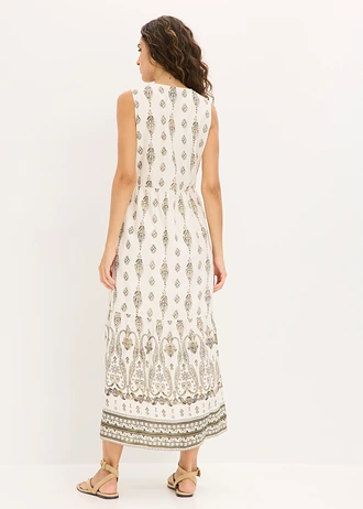 Robe longue en viscose fluide • blanc nacré-vert nature imprimé • Boutique bonprix