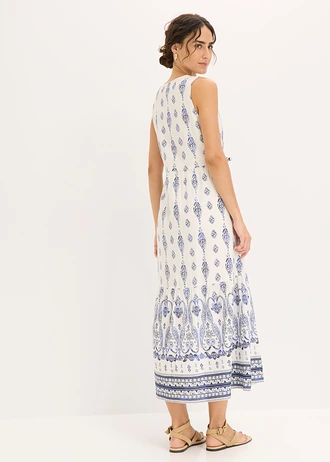 Rochie maxi din viscoză fluidă • alb perlat-bleumarin cu imprimeu • magazin bonprix