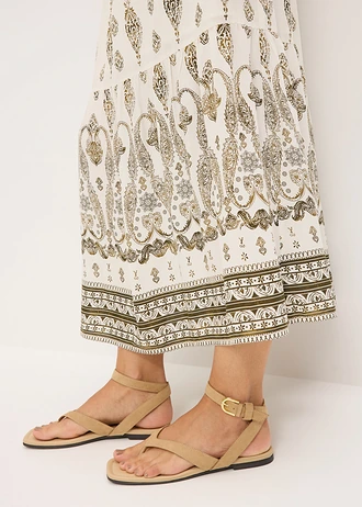 Maxi jurk van soepele viscose • parelwit-natuurgroen met print • bonprix online shop