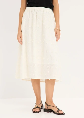 Midirok met bloemenborduursel, Kleur: wolwit