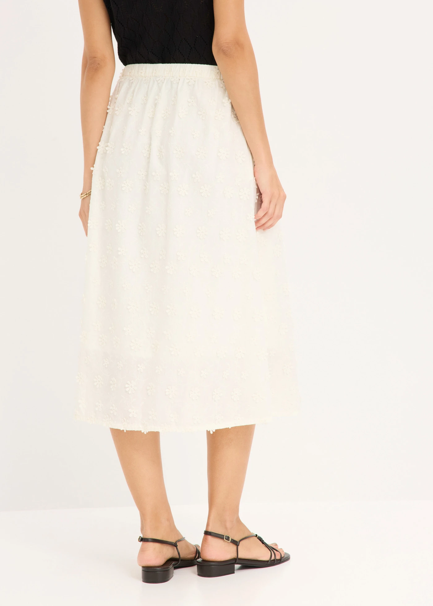 Jupe midi à broderie florale • ecru • Boutique bonprix