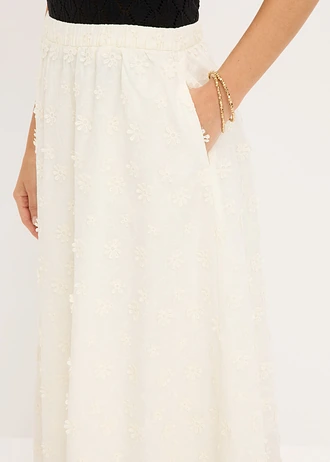Jupe midi à broderie florale • ecru • Boutique bonprix