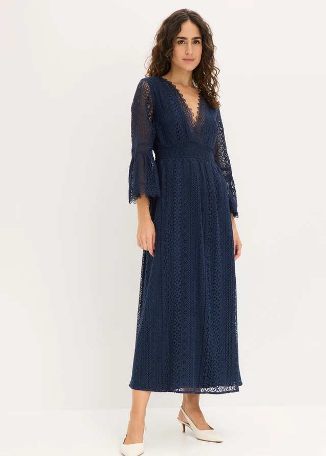 Robe longue aspect crochet, Couleur: bleu foncé