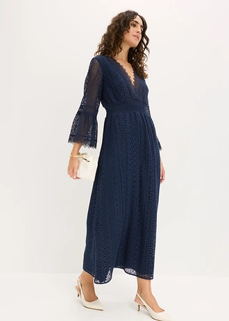 Maxi jurk in gehaakte look • donkerblauw • bonprix online shop