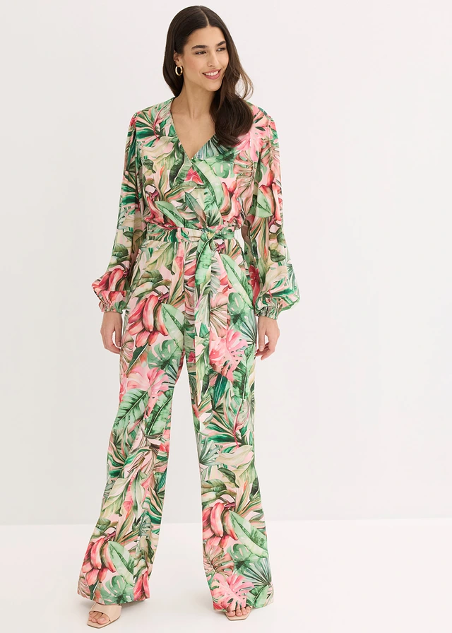 Jumpsuit met diep decolleté, Kleur: lichtroze gedessineerd
