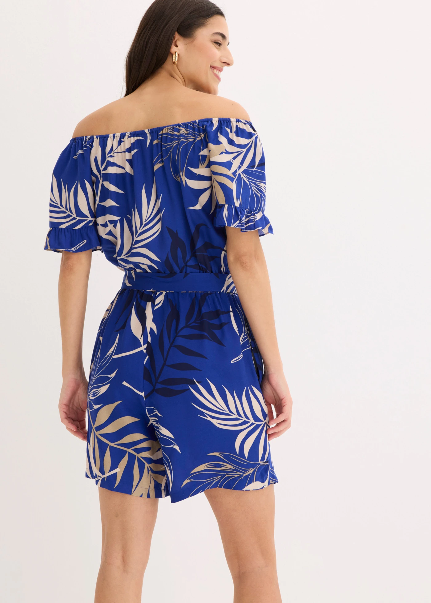 Salopetă cu decolteu carmen • bleumarin-cu palmieri • magazin bonprix